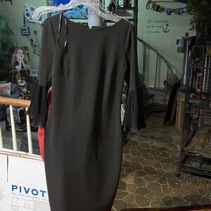 Calvin Klein Black Long Sleeve Dress with Fringe